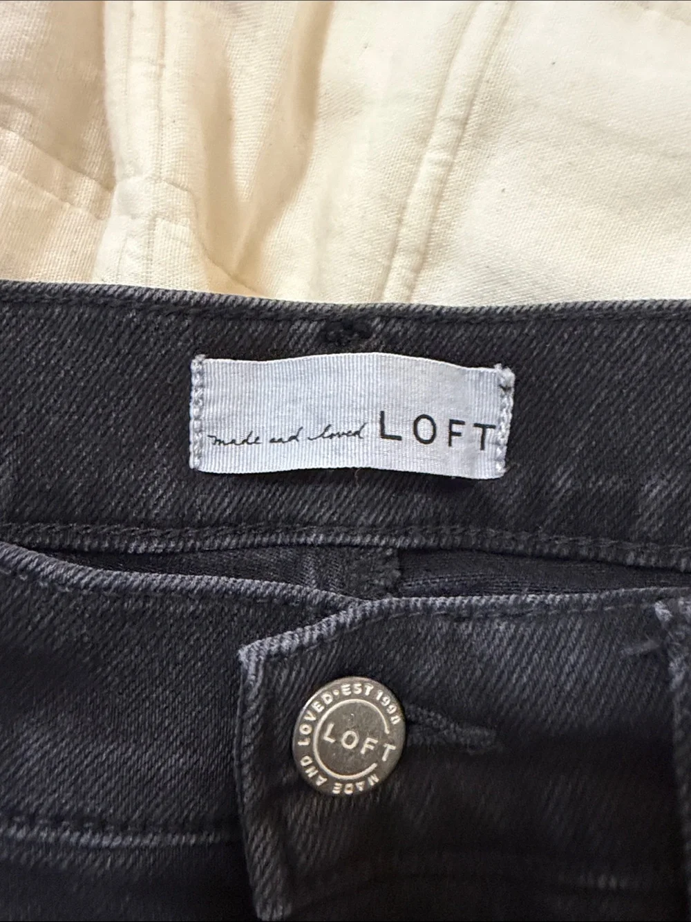LOFT The Kick Crop Washed Black Flare Jeans